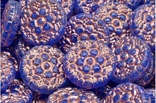 OUTLET 10 grams Spring Flower Round Beads, 18 x 18 mm, R0332 Copper Lined (R0332-54307), Glass, Czech Republic