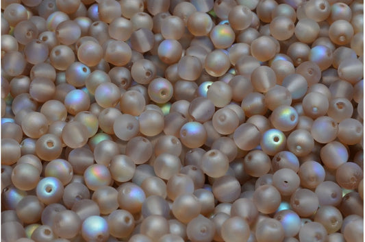 Round Druck Beads, Crystal Matte Topaz Coatings (00030-84100-98532), Glass, Czech Republic