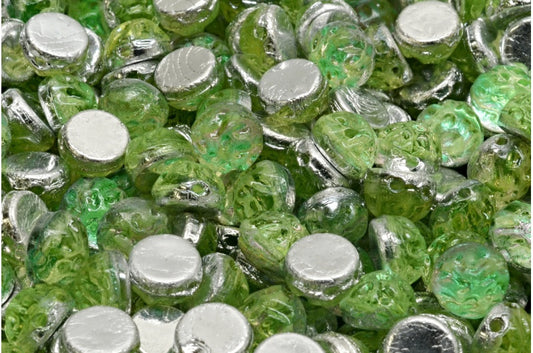 OUTLET 10 grams Notched Cabochon, 7 x 7 mm, Transparent Yellow Half Silver  (80130-26536), Glass, Czech Republic