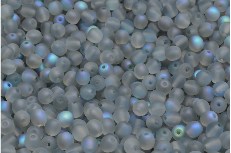 Round Druck Beads, Crystal Matte 98538 (00030-84100-98538), Glass, Czech Republic