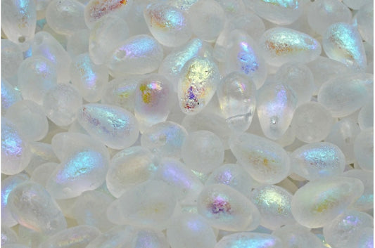 Drop Beads, Crystal Etched Ab Full (2X Side) (00030-etch-28703), Glass, Czech Republic