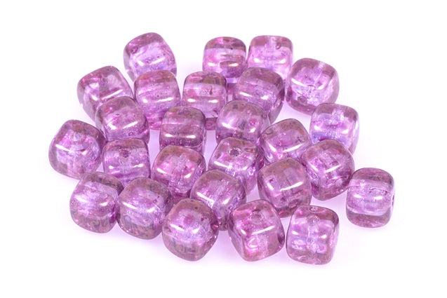 Cube Beads, Crystal Marble Violet (00030-15423), Glass, Czech Republic