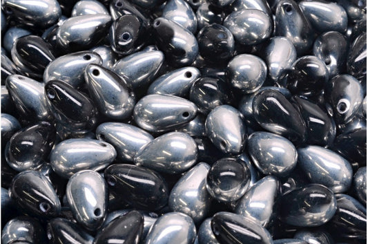 Drop Beads, Black Crystal Silver Half Coating (23980-27001), Glass, Czech Republic