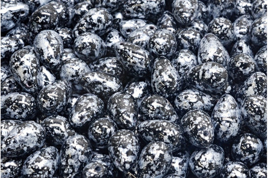 Drop Beads, Black Silver Splash (23980-94400), Glass, Czech Republic