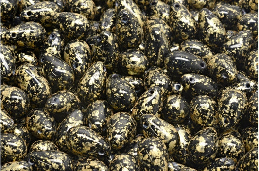 Drop Beads, Black Gold Splash (23980-94401), Glass, Czech Republic