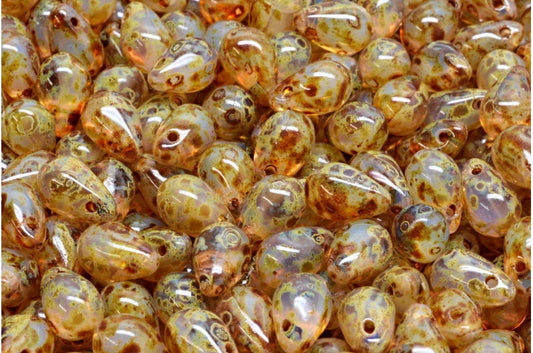 Drop Beads, Opal White Transparent Light Amethyst Travertin (01000-20020-86800), Glass, Czech Republic