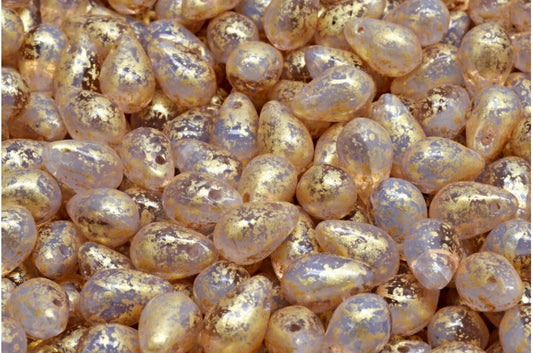 Drop Beads, Opal White Transparent Light Amethyst Gold Splash (01000-20020-94401), Glass, Czech Republic