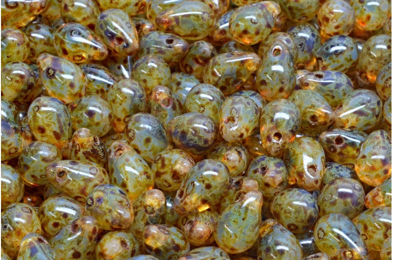 Drop Beads, Opal White Transparent Blue Travertin (01000-30020-86800), Glass, Czech Republic