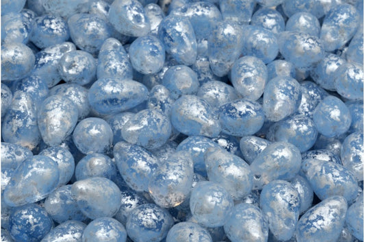 Drop Beads, Opal White Transparent Blue Silver Splash (01000-30020-94400), Glass, Czech Republic