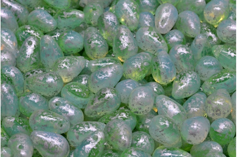 Drop Beads, Opal White Transparent Green Silver Splash (01000-50800-94400), Glass, Czech Republic