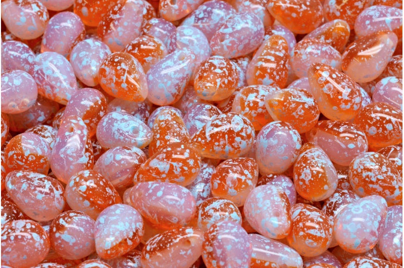 Drop Beads, Opal White Transparent Orange 94308 (01000-90020-94308), Glass, Czech Republic