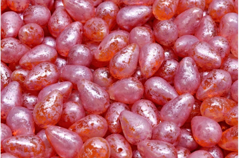 Drop Beads, Opal White Transparent Orange 94321 (01000-90020-94321), Glass, Czech Republic