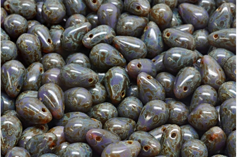 Drop Beads, Opal Dark Lavender Travertin (21010-86800), Glass, Czech Republic