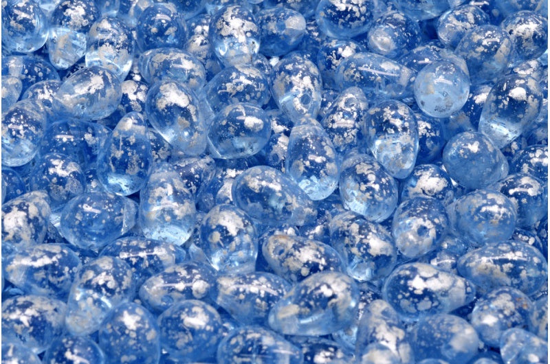 Drop Beads, Transparent Blue Silver Splash (30020-94400), Glass, Czech Republic