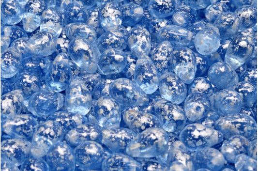 Drop Beads, Transparent Blue Silver Splash (30020-94400), Glass, Czech Republic