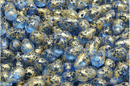 Drop Beads, Transparent Blue Gold Splash (30020-94401), Glass, Czech Republic