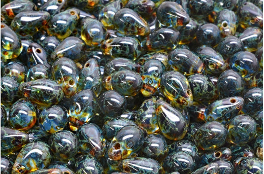 Drop Beads, Transparent Blue Travertin (30040-86800), Glass, Czech Republic