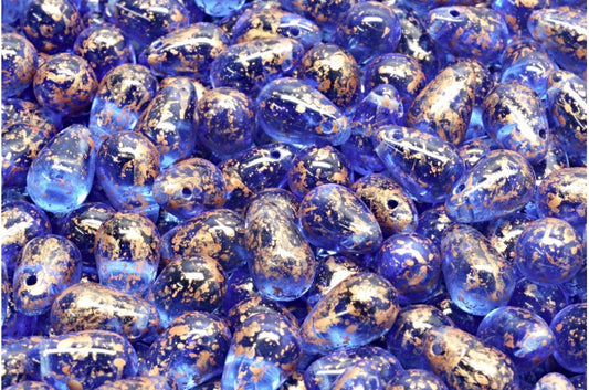 Drop Beads, Transparent Blue Copper Splash (30040-94402), Glass, Czech Republic
