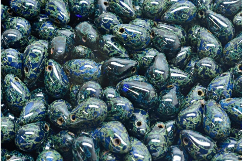 Drop Beads, Transparent Blue Travertin (30090-86800), Glass, Czech Republic