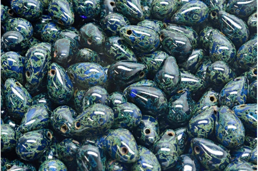 Drop Beads, Transparent Blue Travertin (30090-86800), Glass, Czech Republic