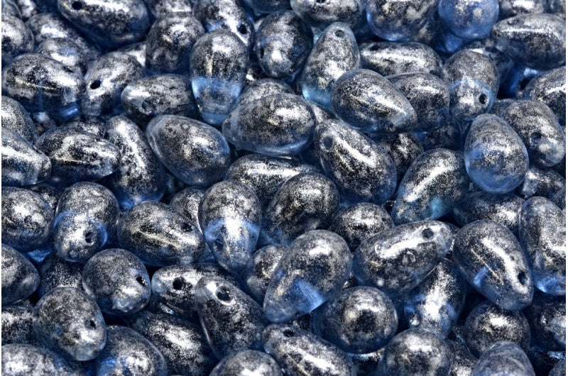 Drop Beads, Transparent Dark Blue Silver Gray (30320-34301), Glass, Czech Republic