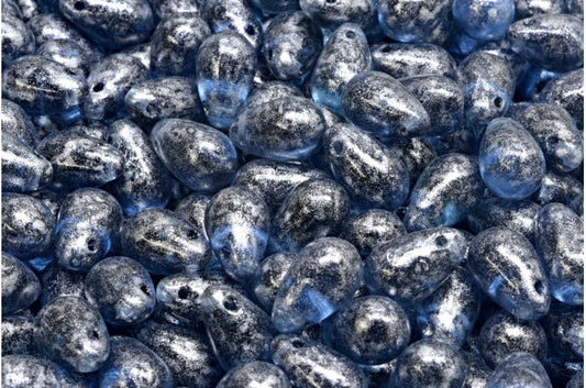 Drop Beads, Transparent Dark Blue Silver Gray (30320-34301), Glass, Czech Republic