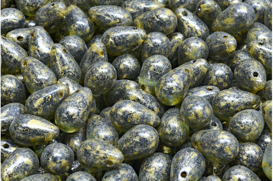 Drop Beads, Transparent Dark Blue Light Yellow (30320-34302), Glass, Czech Republic