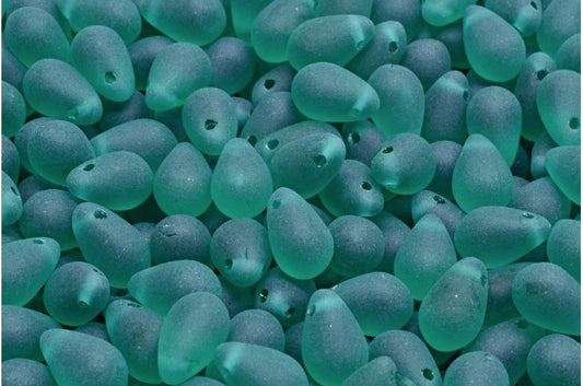 OUTLET 10 grams Drop Beads, 6 x 9 mm, Transparent Green Emerald Matte (50720-84100), Glass, Czech Republic