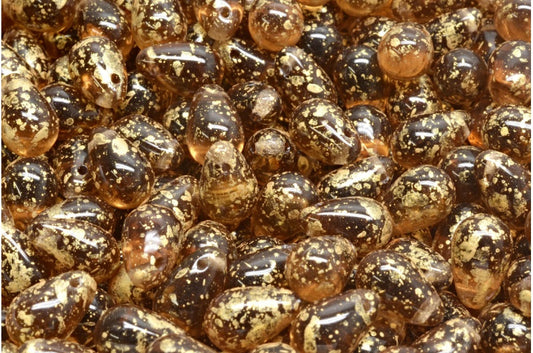 Drop Beads, Transparent Brown Gold Splash (10220-94401), Glass, Czech Republic