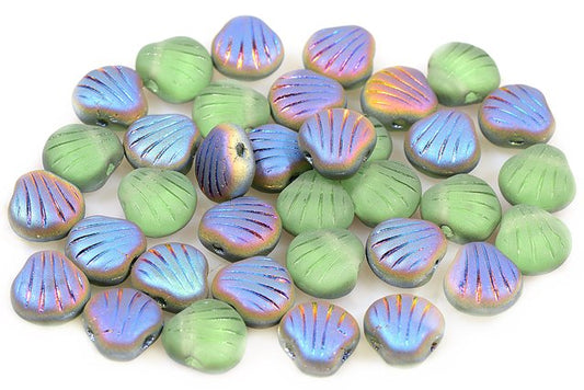 OUTLET 10 克扁平贝壳珠，9 x 9 毫米，透明绿色 28171 (50500-28171)，玻璃，捷克共和国