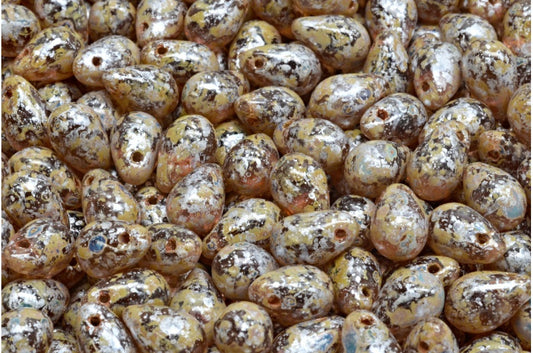 Drop Beads, Transparent Light Amethyst Travertin Silver Splash (20030-86800-94400), Glass, Czech Republic