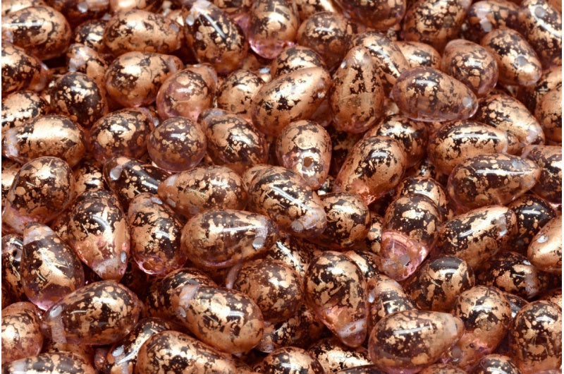 Drop Beads, Transparent Light Amethyst Copper Splash (20050-94402), Glass, Czech Republic