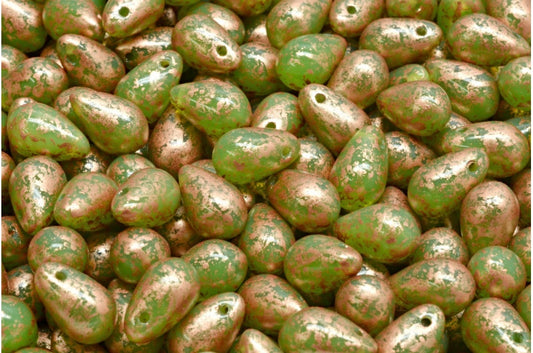 Drop Beads, Opal Green Copper Splash (51010-94402), Glass, Czech Republic