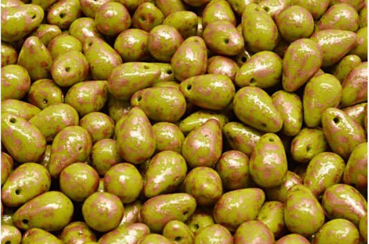 Drop Beads, Opaque Green Copper Splash (53400-94402), Glass, Czech Republic