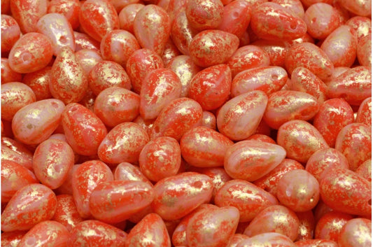 Drop Beads, Green Purple Gold Splash (95000-94401), Glass, Czech Republic