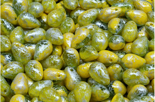Drop Beads, Yellow Transparent Blue Silver Splash (83120-30020-94400), Glass, Czech Republic
