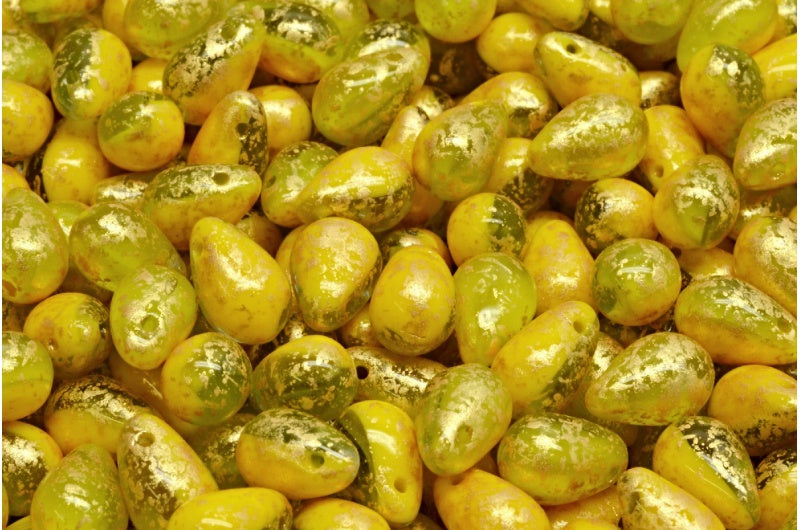Drop Beads, Yellow Transparent Blue Gold Splash (83120-30020-94401), Glass, Czech Republic