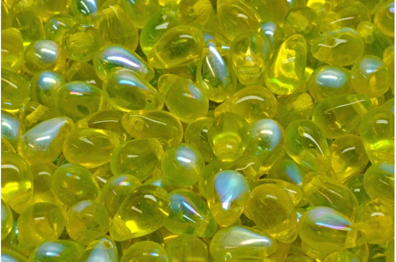Drop Beads, Transparent Yellow Transparent Green Ab (80020-50220-28701), Glass, Czech Republic