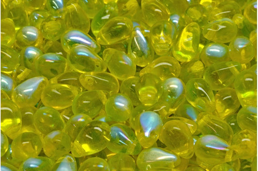 Drop Beads, Transparent Yellow Transparent Green Ab (80020-50220-28701), Glass, Czech Republic