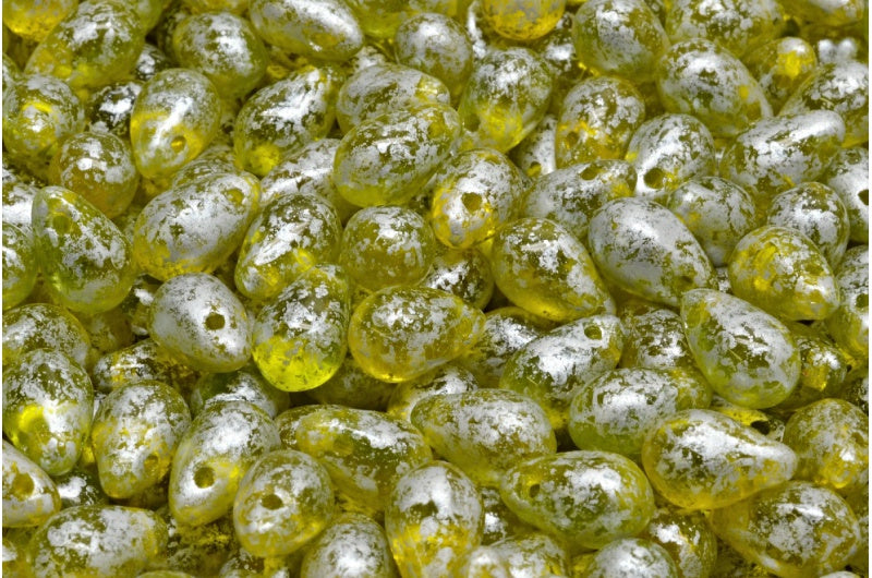 Drop Beads, Transparent Yellow Transparent Green Silver Splash (80020-50220-94400), Glass, Czech Republic