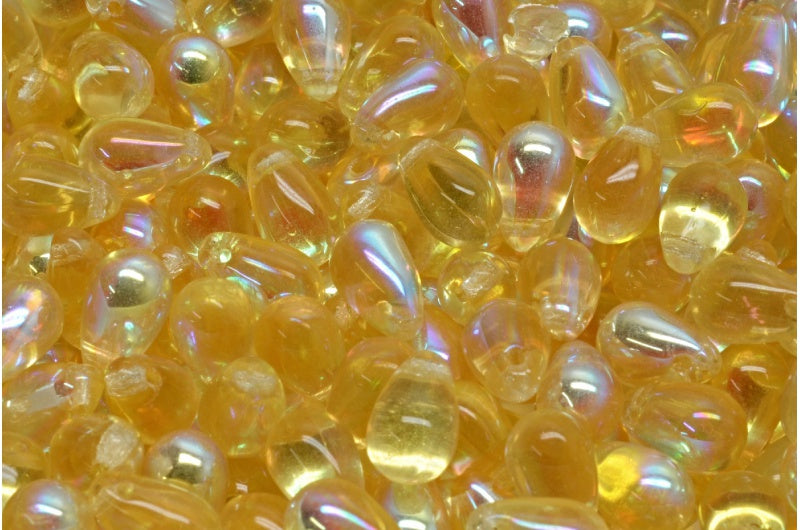 Drop Beads, Transparent Yellow Transparent Brown Ab (80120-10100-28701), Glass, Czech Republic