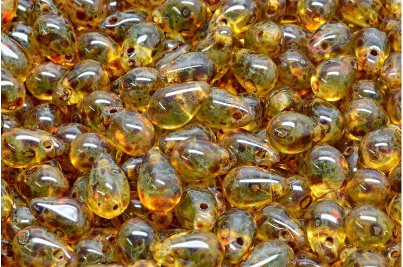 Drop Beads, Transparent Yellow Travertin (80130-86800), Glass, Czech Republic