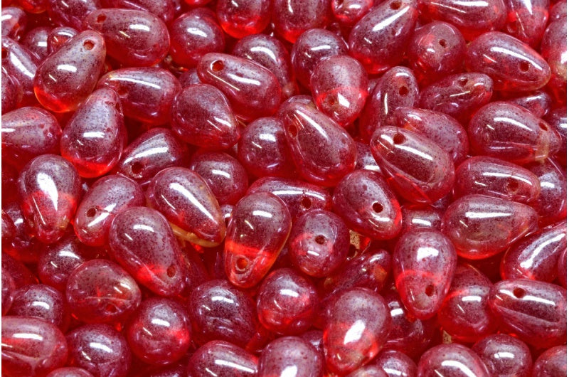 Drop Beads, Ruby Red Transparent Light Topaz Yellow Hematite (90080-10020-14400), Glass, Czech Republic
