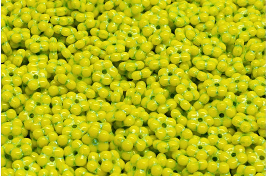 Forget Me Not Beads, Yellow Light Blue Lined (83120-54308), Glass, Czech Republic