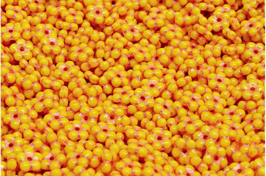Forget Me Not Beads, Yellow Pink Lined (83120-54321), Glass, Czech Republic
