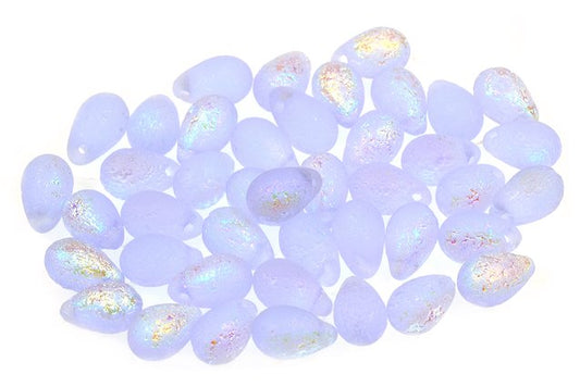 Drop Beads, Transparent Light Amethyst Etched Ab (20210-LEPT-28701), Glass, Czech Republic