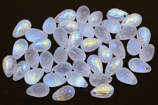 Drop Beads, Transparent Blue Etched Ab (30010-LEPT-28701), Glass, Czech Republic