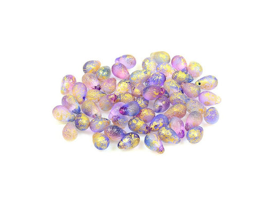 OUTLET 10 grams Drop Beads, 6 x 9 mm, Blue Violet Etched 56902 (48002-LEPT-56902), Glass, Czech Republic