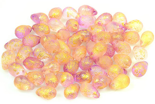 Drop Beads, 48016 Etched 56902 (48016-LEPT-56902), Glass, Czech Republic