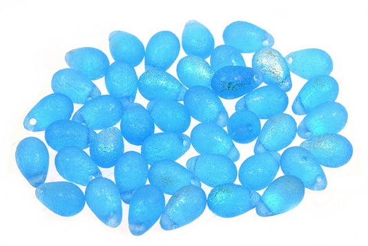 Drop Beads, Transparent Aqua Etched Ab (60020-LEPT-28701), Glass, Czech Republic